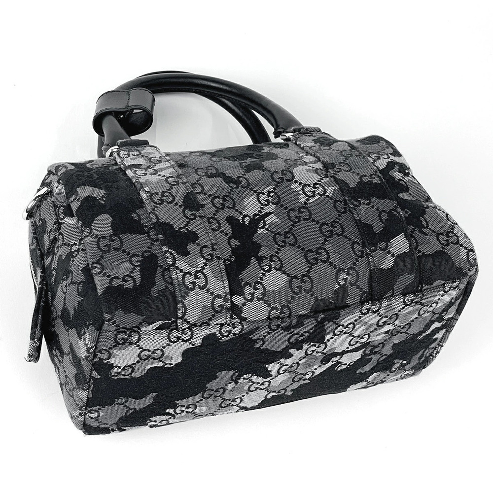 Gucci Duffle Denim GG Black Boston Bag Camouflage Gray Handbag Black Gray
